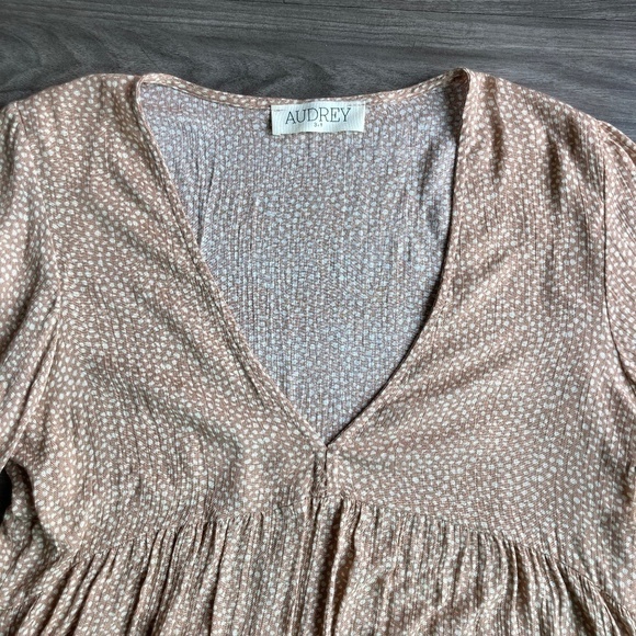 Audrey 3+1 Womens Long Sleeve Dress Brown and Cream Dot Pattern - Picture 2 of 4